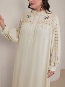 Graceveil Plus Size Women Arabic Embroidery Loose Dress Shirt Modest