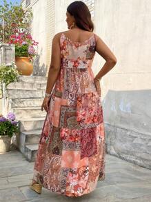 SHEIN VCAY Sukienka Boho Patchwork Spaghetti Strap Plus Size, na lato - Wielokolorowe - Zobacz 5