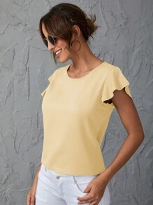 SHEIN Clasi Blusa da donna casual a maniche corte con collo rotondo e ruches, tinta unita