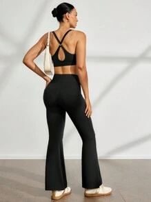 Activina 女士后背交叉镂空纯色运动文胸 - 黑色 - 查看 7