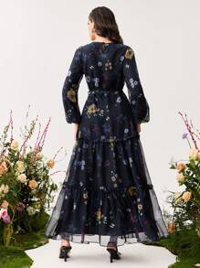 Modelyn 女式花卉印花雪纺系腰长裙，优雅春夏季