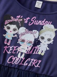 Tween Girls Casual Minimalist Everyday Dress - Navy Blue - View 3