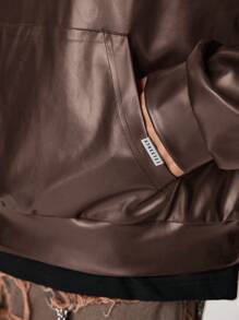 Manfinity VCAY Men's Loose Fit Long Sleeve Hooded Sweatshirt, Brazilian Style, For Fall Winter - Brown - View 4