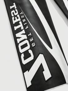 ROMWE MEN Prep Men's Slogan Printed Casual Sports Streetwear Long Pants, Suitable For Spring/Summer - Black - View 3