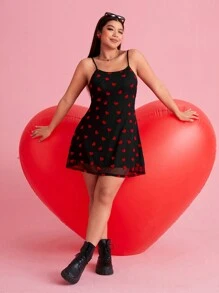 SHEIN EZwear 大码情人节服装 - 夏季心形网眼连衣裙 - 黑色 - 查看 6