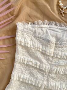 Soleia 蕾丝边纹理抹胸弹力紧身连身衣 - 白色 - 查看 5