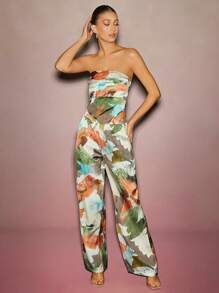 L'Amorae Women PRINTED SATIN ASYMMETRIC TUBE TOP - Multicolor - View 3