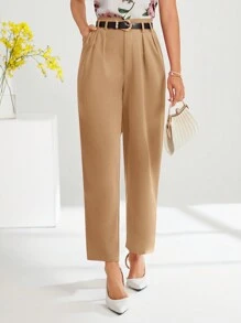 SHEIN Clasi Women's Solid Color Pocket Pleated Simple Casual Suit Pants In Fall/Winter - Camel - View 1