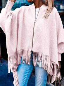 SHEIN LUNE Cardigan casual feminino com zíper frontal de cor sólida, minimalista e moderno para uso diário - Baby Rosa - Ver 3