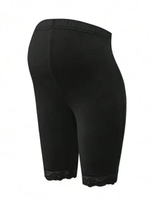SHEIN Quần legging bà bầu màu trơn ren chắp vá ôm vừa vặn thường ngày - Nhiều màu - Xem 5