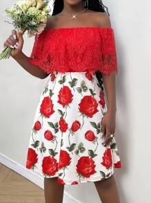 Lyxana Vestido elegante con estampado de encaje, Día de San Valentín