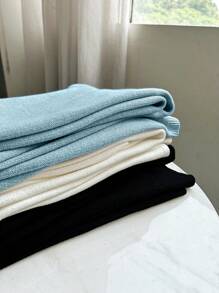 Chiquease New Women High Cinched Waist Waist Casual Straight Wide Leg Pants, Thermal Lined Thickened Knitted Leggings