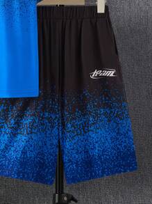 SHEIN Leap Crew Teen Boys' Ombre Blue Sports Shorts Set, Casual Academic Style, Comfortable, Fashionable, Versatile, Soft, Suitable For Daily Wear, School, Outings, Sports, Beach - Multicolor - View 7