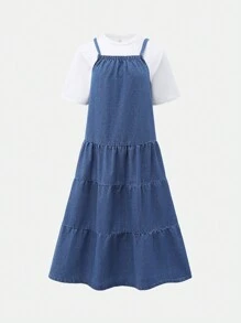 Denimly Ladies Casual Daily Urban Street Ripped Pleated Versatile Denim Dress - Medium Wash - View 1