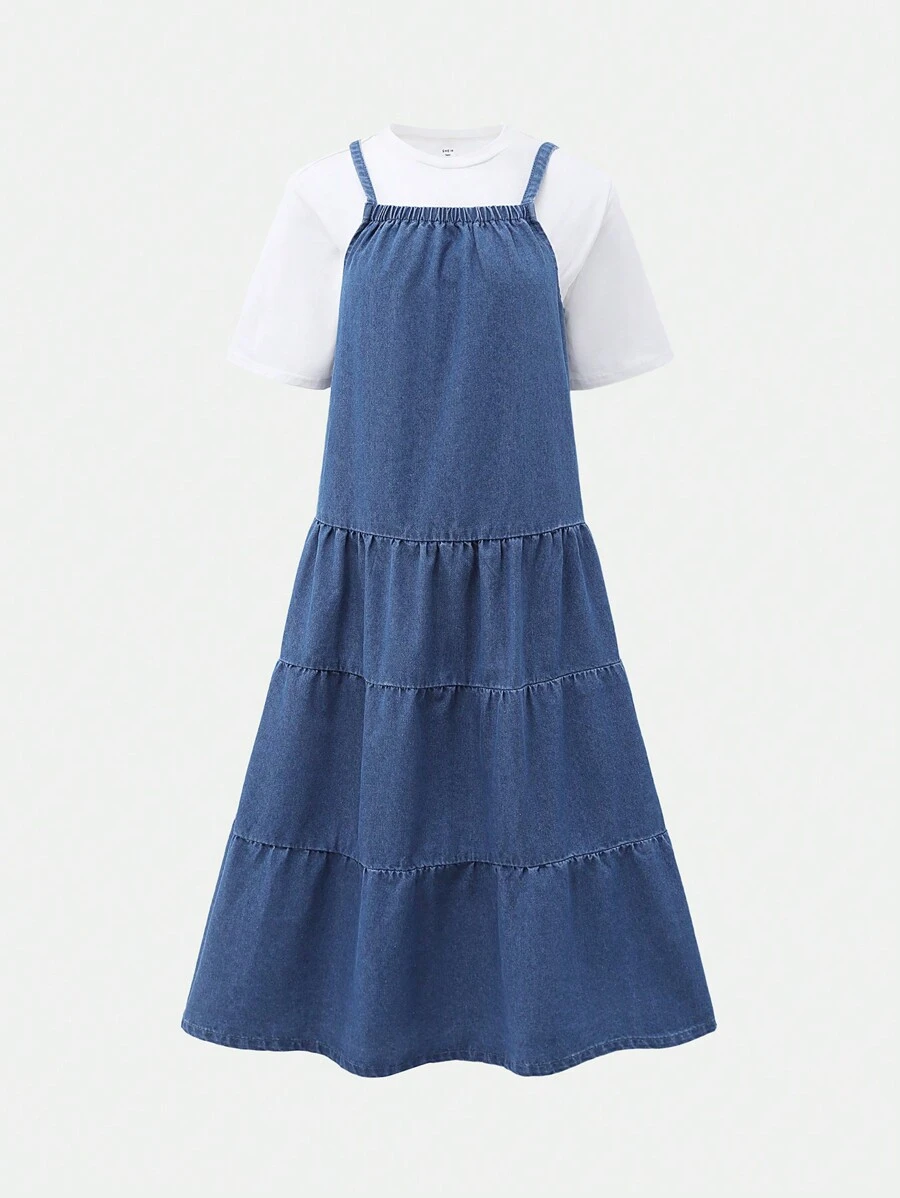 Denimly Ladies Casual Daily Urban Street Ripped Pleated Versatile Denim Dress - Medium Wash - View 1