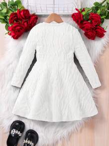 SHEIN Sukienka z dzianiny żakardowej dla młodej dziewczyny w jednolitym kolorze, w kształcie litery A, elegancka, z długim rękawem, bez paska, idealna do noszenia na co dzień i do szkoły jesienią i zimą, na Boże Narodzenie, do dopasowania do mamy i córki