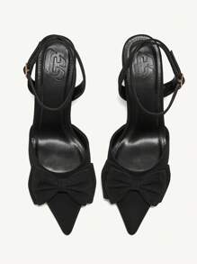 CUCCOO CHICEST 女士黑色蝴蝶结尖头扣带细高跟凉鞋 - 黑色 - 查看 4