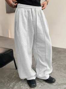 Claim Dot 男士纯色前系带简约运动裤，休闲日常穿着 - 淺灰色 - 查看 3
