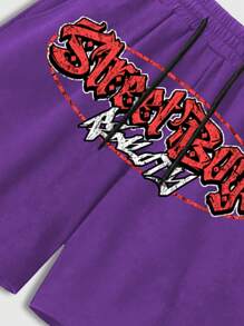 ROMWE MEN Street Life 1pc Men's Street Hip Hop Figure Loose Cropped Print T-Shirt Set - Black - View 3