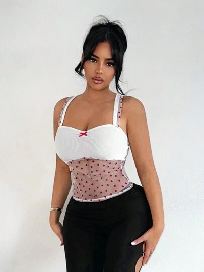 SHEIN SXY 性感可爱红心透明白色背心