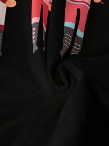 SHEIN LUNE Plus Size Spring Casual Sequin Patchwork Cartoon Print Sweatshirt Pullover Fall Sweatshirt