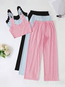 Women's Solid Color Button Front Blouse And Pants Casual Suit