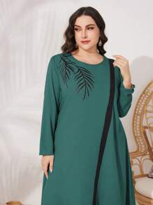 Mulvari 2 stuks/set Plus Size Casual Ronde Hals Lange Mouw Top en Broek
