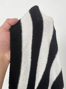 Flirla New Spring/Summer Vintage Striped Ombre Fitted Slim Casual Commute Polo Collar Sleeveless Waist Tied Short Bodycon Dress - Black and White - View 5