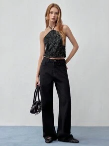 MOTF STUDIO TOP DE TIRANTES HALTER CON LENTEJUELAS