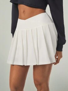 Hanevo Women's Spring Summer Athletic Casual Waist Design Crisscross Pleated Skirt Sportwear For Daily Wear - White - View 5