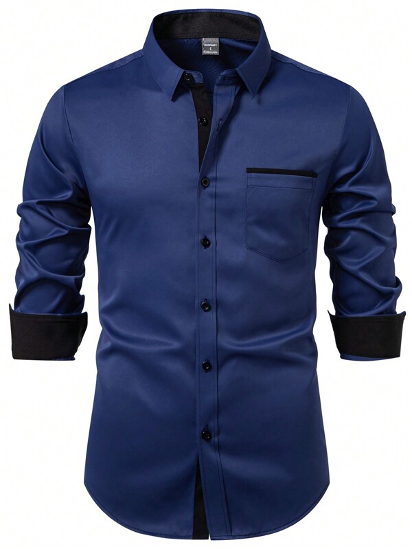 Manfinity Mode Camisa casual de unicolor, simple y de moda para el otoño