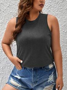 SHEIN LUNE Débardeur et Top d'une seule couleur, grande taille, style minimaliste mode décontractée pour un port quotidien
