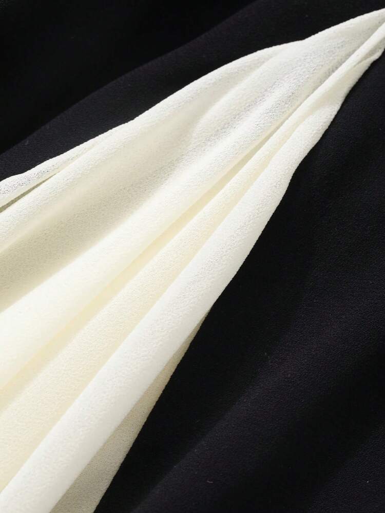 Vestido de verano de media pantorrilla con bloques de color negro y blanco, diseño de patchwork para mujeres. Perfecto para una cita, baile de graduación, vestido de sol elegante, vestidos formales para mujeres.