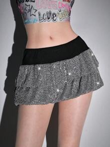 ROMWE Avant Y3K Low-Waist Sequins Party Bubble Skirts