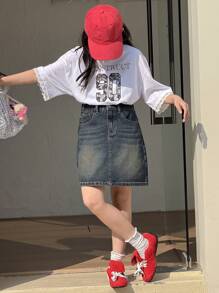 Dazy Kids Tween Girl Denim Skirt,Girls Summer Outfits,Back To School Clothes - Medium Wash - View 2