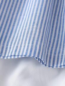 SHEIN 年轻女孩蓝白条纹吊带上衣搭配纯白短裤，条纹图案，休闲风格，适合海滩度假、日常穿着、休闲校园生活和家庭聚会 - 彩色 - 查看 5