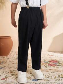 SHEIN Young Boy Casual Solid Color Overalls - Black - View 1