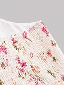 SHEIN MOD 大码浪漫花卉蝴蝶结细肩带鱼骨荷叶边下摆背心夏季