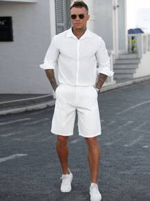 Manfinity Homme Short bermuda décontracté, droit et ample de Manfinity. Mode et polyvalent, short blanc pour hommes. - Blanc - Voir 3