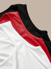 SHEIN BASICS 3pcs Plain Color Tight Knit Sleeveless Bodysuit For Women - Multicolor - View 4