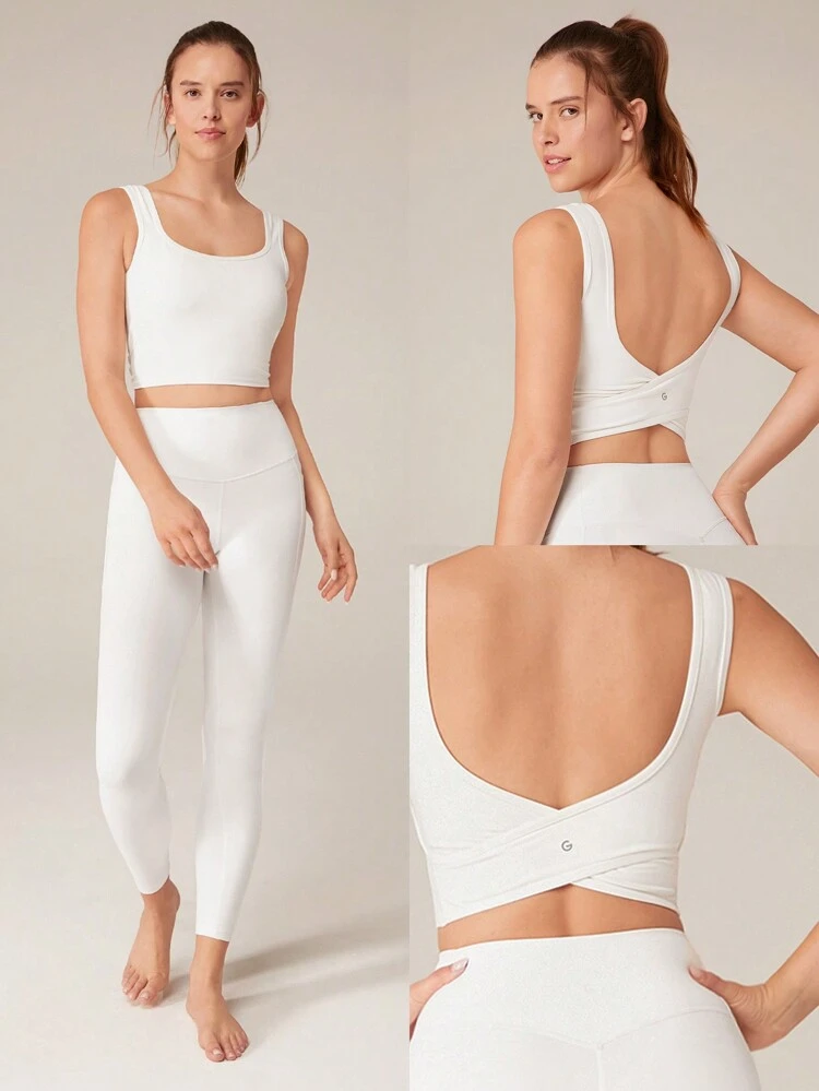 FeatherFit™ U Back Cutout Active Crossover Tank Top Light Support Low Impact Yoga Pilates Daily Spring Summer