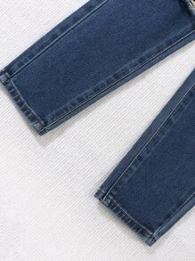 Jeans tipo mom desgarrados y rotos con cintura elástica, look casual de calle estilo bohemio para niña preadolescente, conjunto de moda diaria para chicas