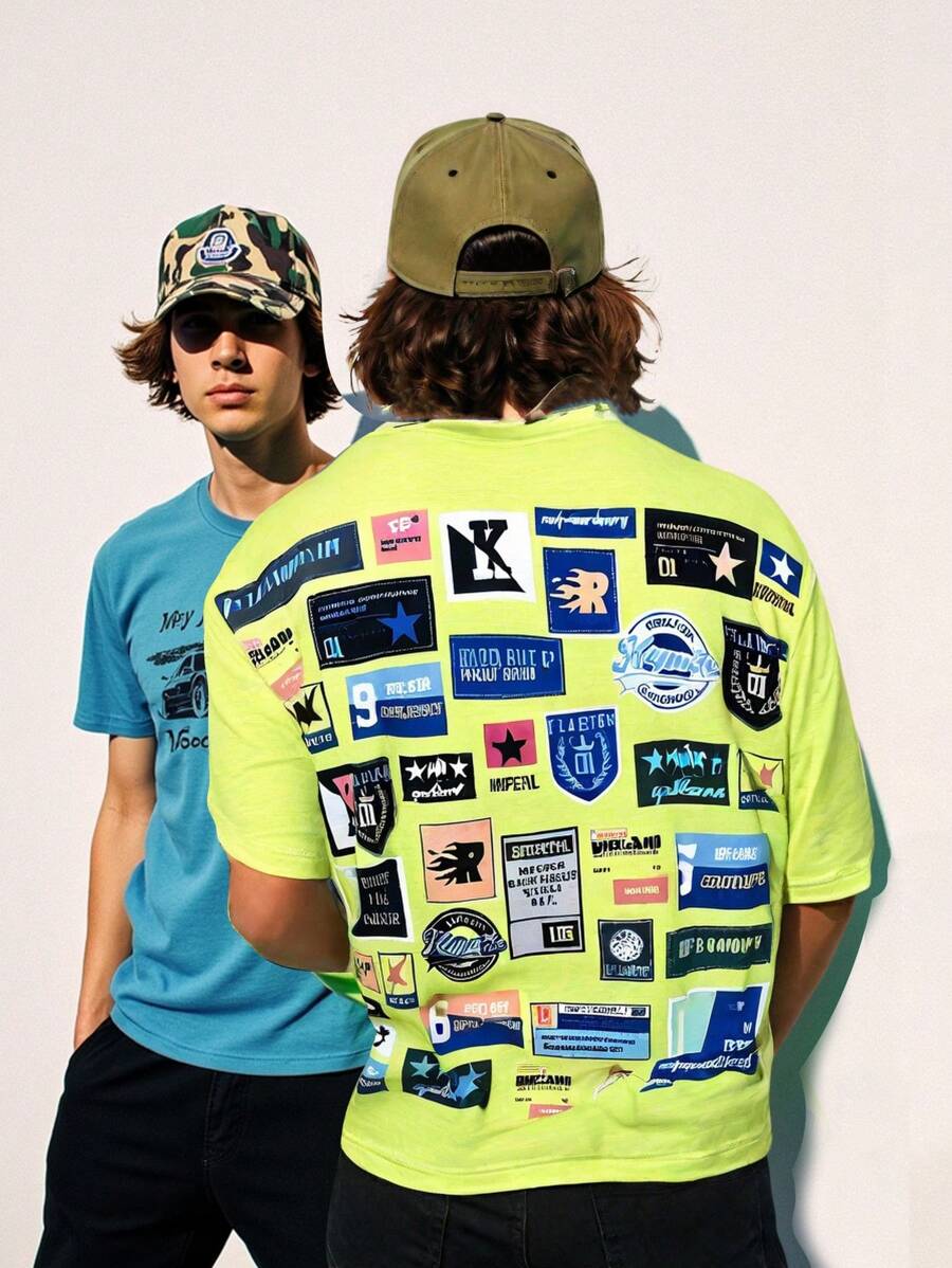 Manfinity VCAY Plus Size Men Street Style Loose Green Knit T-Shirt, Streetwear Fashion - Multicolor - View 1