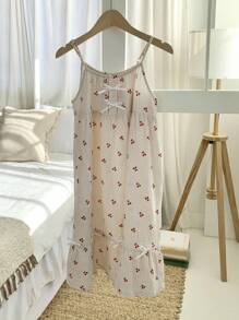 Dazy Kids Rochie camisol cu imprimeu de cireșe și funde, pentru fete preadolescente, pijamale, imprimeu floral, ținute de vară pentru fete, haine pentru întoarcerea la școală, vacanță de Paște - Albastru - Vizualizare 3