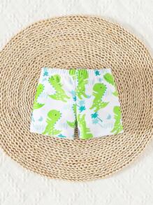 Baby Boy Cartoon Print Simple Swim Trunks, Casual Daily Wear