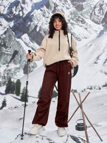 In My Nature Women's Solid Color Hiking Pants With Pockets - Burgundy - View 2