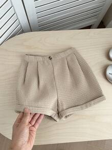 SHEIN Young Girl Solid Color Fitted Casual Shorts - Blue - View 6