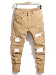 Manfinity LEGND Men's Ripped Pocket Casual Denim Jeans - Yellow - View 1