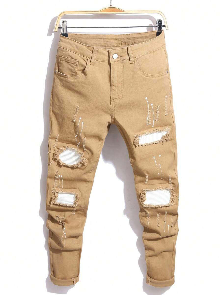 Manfinity LEGND Men's Ripped Pocket Casual Denim Jeans - Yellow - View 1