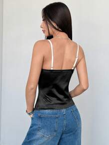 SHEIN Unity 夏季性感美国时尚撞色蕾丝女式背心，撞色紧身胸衣吊带背心